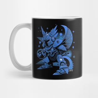 blue armor metallic knight in ecopop mexican ornament suit art Mug